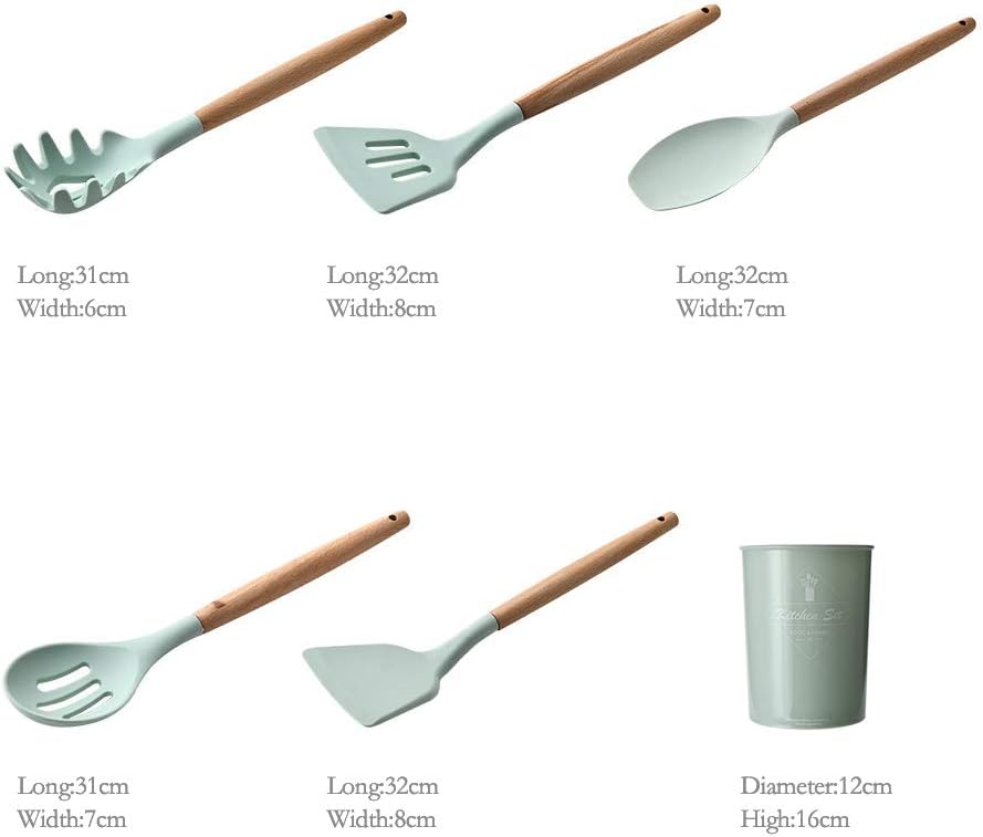 "ComCreate" Silicone Cooking Kitchen 11PCS Wooden Utensils Tool for Nonstick Cookware,Cooking Utensils Set with Bamboo Wood Handles for Nonstick Cookware,Non Toxic Turner Tongs Spatula Spoon Set