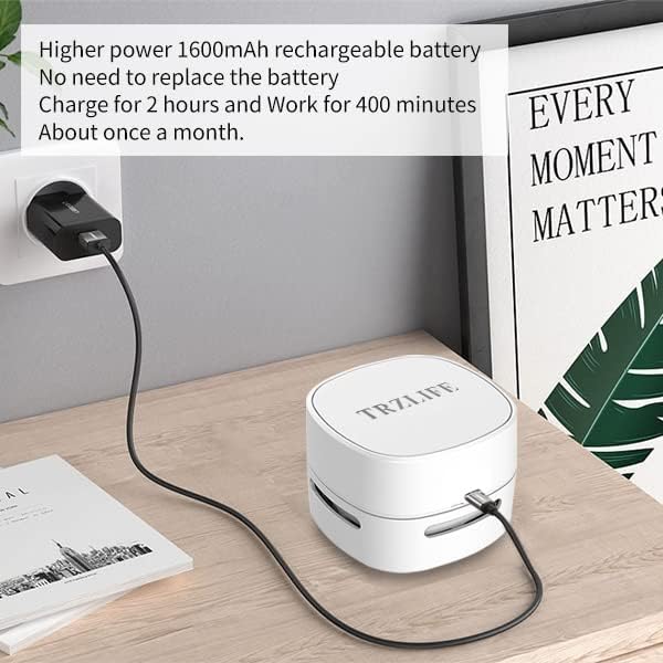 TRZLIFE Desk Vacuum Cleaner, Upgraded Mini Table Vacuum Improved Details Higher Suction More Durable Rechargeable Energy Saving Mini Vac Picks up Tiny Items Crumbs Flakes for Desktop Drawer Countertop