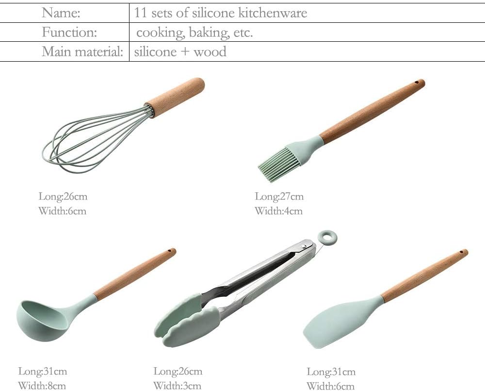 "ComCreate" Silicone Cooking Kitchen 11PCS Wooden Utensils Tool for Nonstick Cookware,Cooking Utensils Set with Bamboo Wood Handles for Nonstick Cookware,Non Toxic Turner Tongs Spatula Spoon Set
