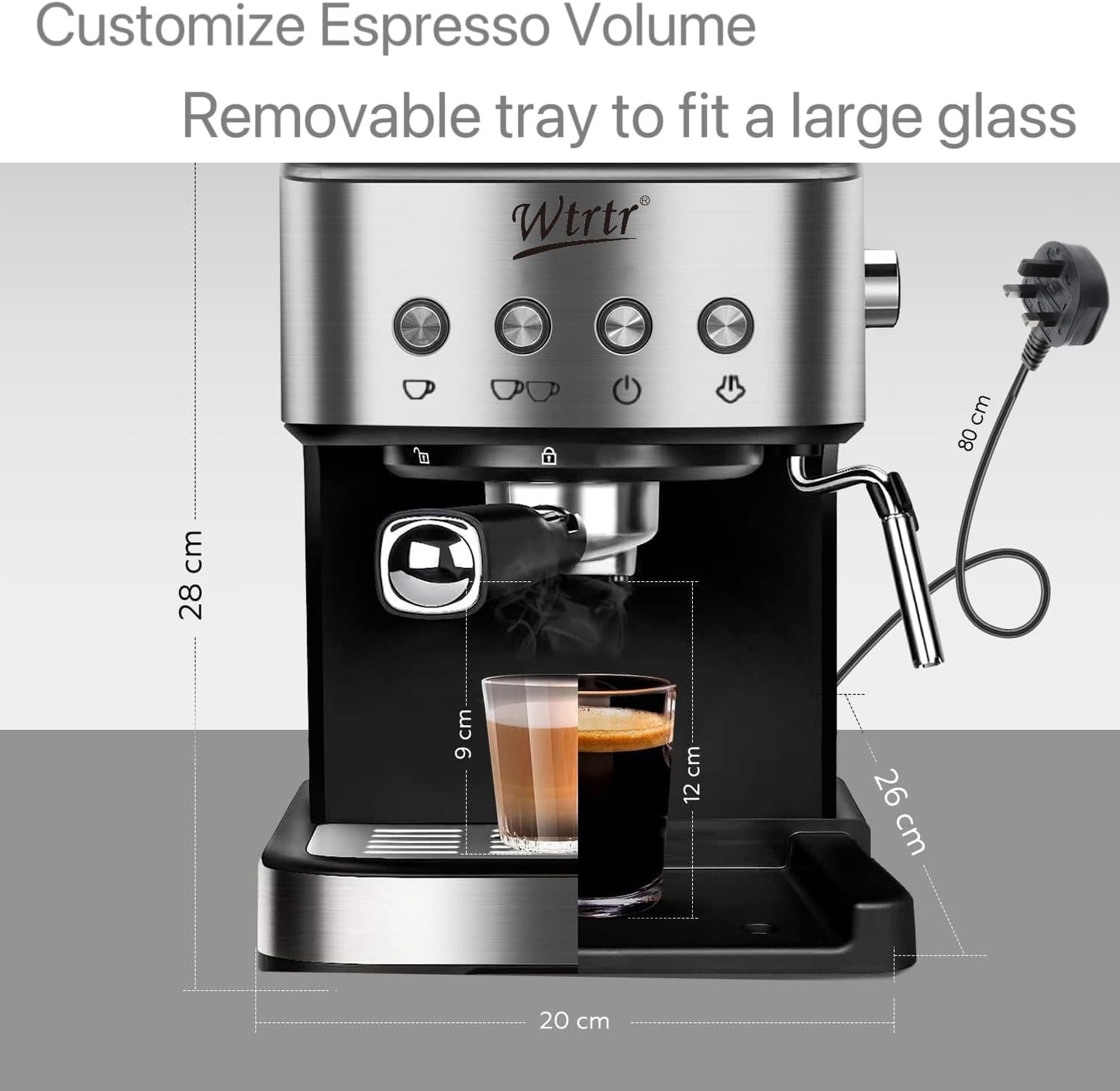 Wtrtr Espresso Machine Coffee, Professional Espresso Maker with Milk Frother Steam Wand,Espresso Manual Coffee Machines,Cappuccino& Latte Macchiato Coffee Maker