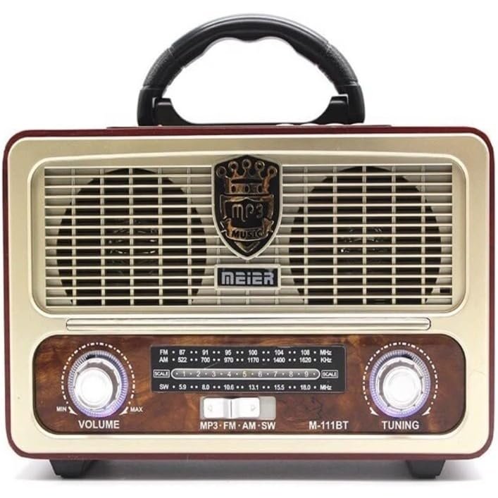 showkah® MEIER M-111BT Portable Antique Radio Nostalgic Wooden Retro FM Radio With AM | FM | SW Band Frequency, USB | SD | TF Card Slot, AUX and Bluetooth Remote Modern Feature Vintage Radio (White)