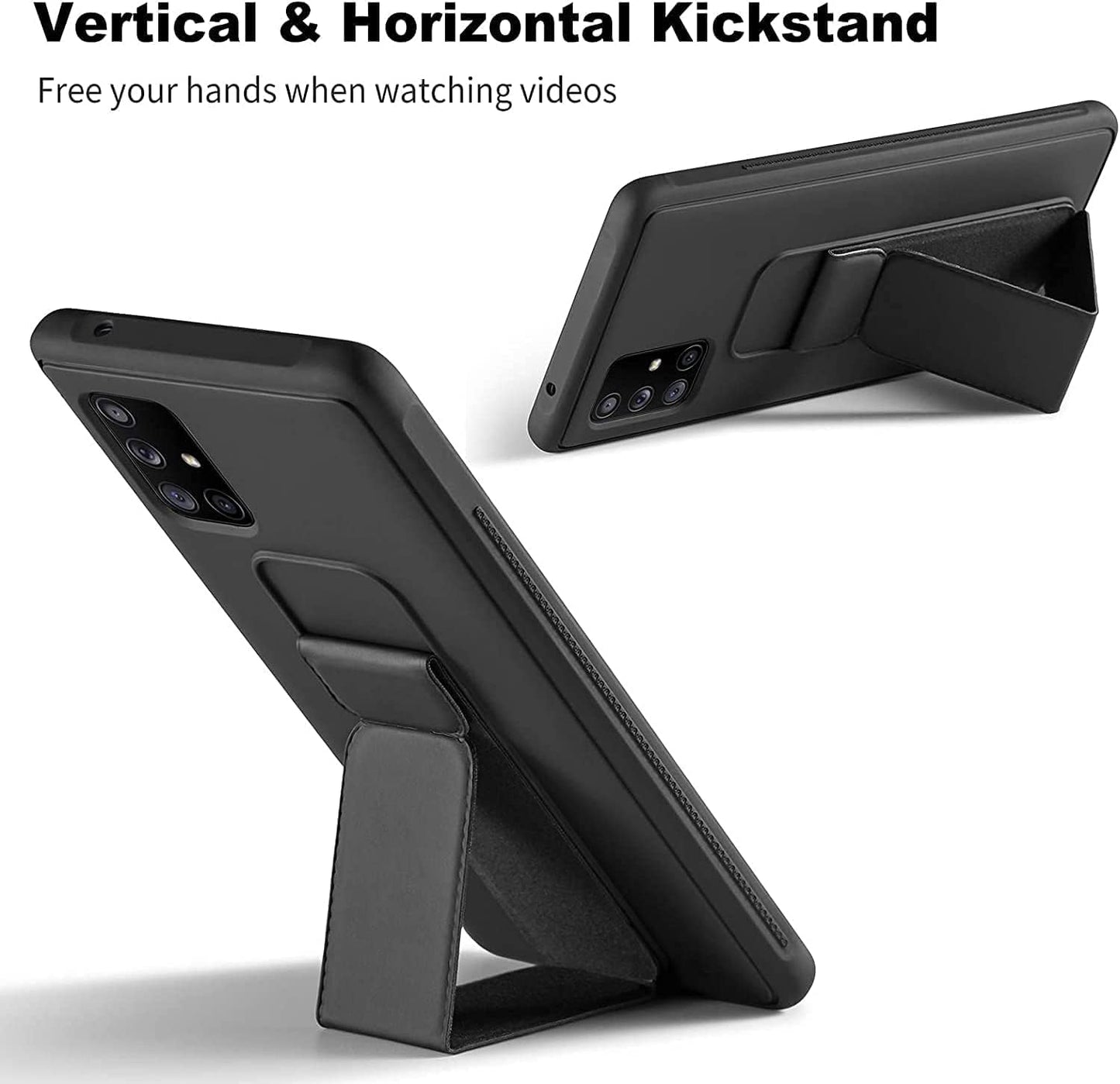 Emodil Case for Samsung Galaxy A23 Magnetic Car Mount Kickstand & Holder, Premium Silicone Vertical & Horizontal Hand Strap and Grip with Multi Stand (Black)
