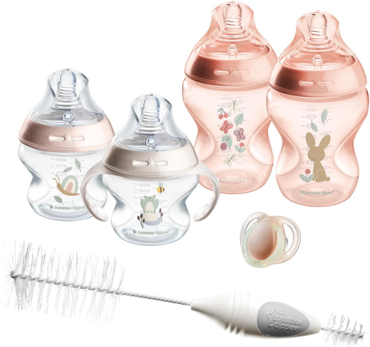 Tommee Tippee Natural Start Ready for Baby Bottle Set, 5oz and 9oz Anti-Colic Bottles, Slow and Medium Flow, 0-6 Month Pacifiers, Self-Sterilizing, Pink