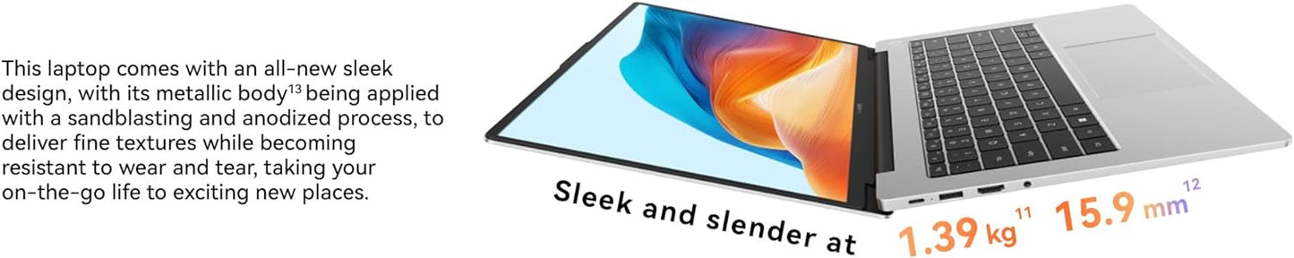 HUAWEI Matebook D16 + Gift, 16" Eye Comfort FullView Display, Ultra Slim, intel Core i5-12450H, Numeric Keypad, 70Wh Large Battery, 8GB+512GB, Win 11 Home, 53013WXG, Mystic Sliver