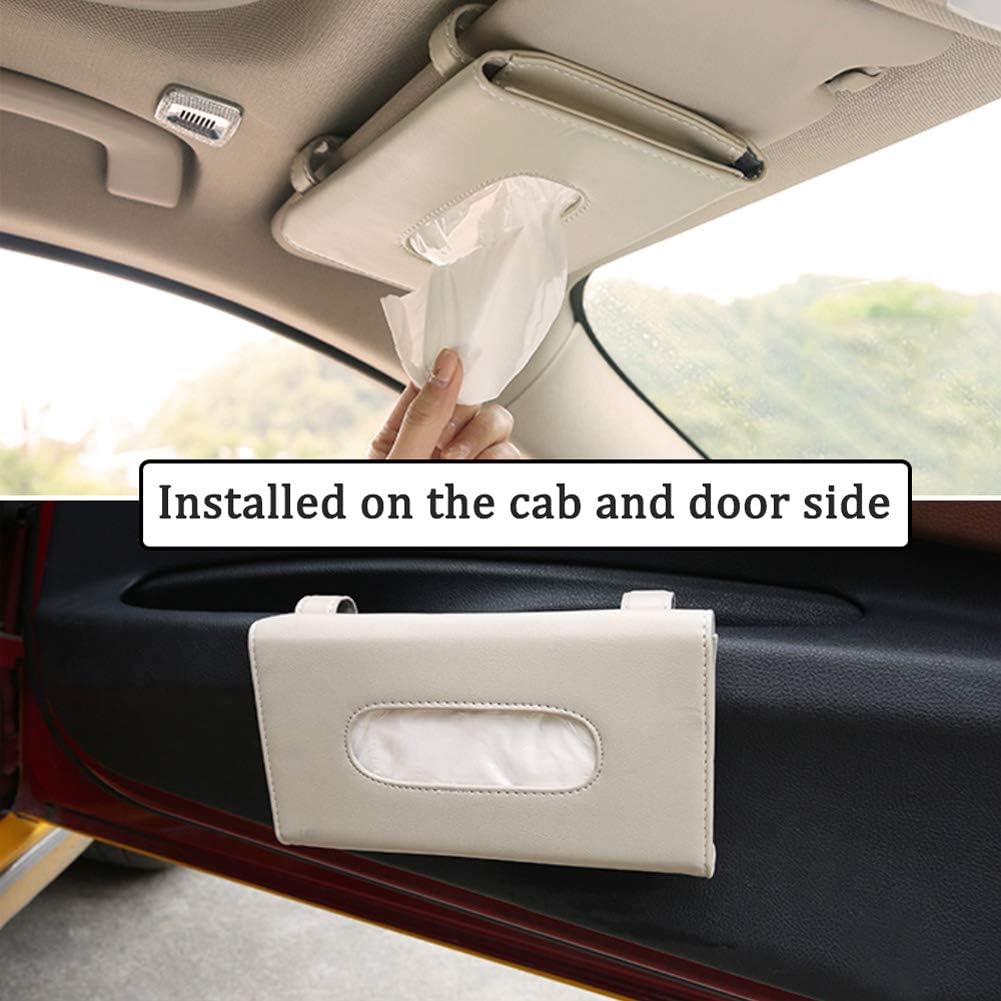 Fredysu Leather Premium Napkin & Tissue Holder, For Backseat And Car Visor, Cartbox02B, Black