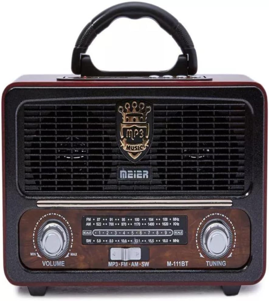 showkah® MEIER M-111BT Portable Antique Radio Nostalgic Wooden Retro FM Radio With AM | FM | SW Band Frequency, USB | SD | TF Card Slot, AUX and Bluetooth Remote Modern Feature Vintage Radio (White)