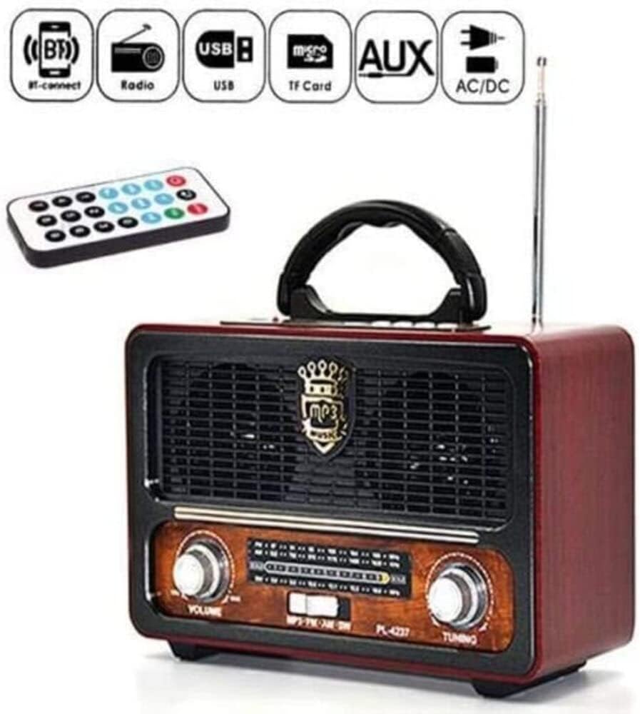 showkah® MEIER M-111BT Portable Antique Radio Nostalgic Wooden Retro FM Radio With AM | FM | SW Band Frequency, USB | SD | TF Card Slot, AUX and Bluetooth Remote Modern Feature Vintage Radio (White)