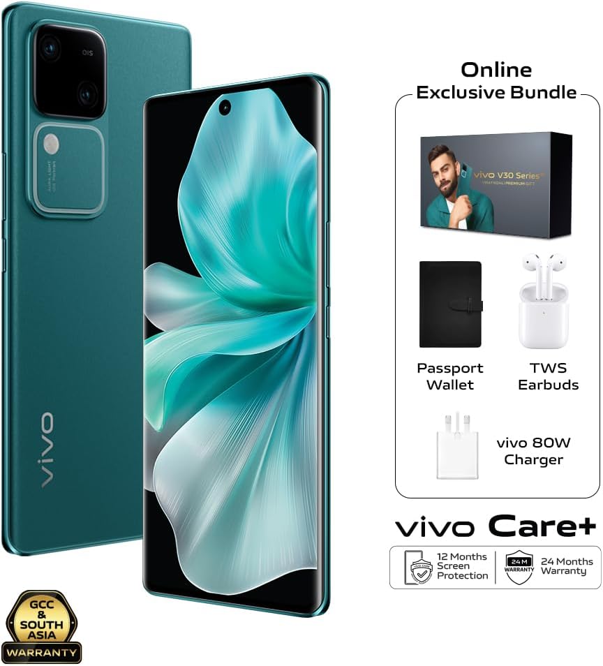 vivo V30 5G (Lush Green, 12GB+12GB RAM, 256GB) | Slimmest 3D Curved 1.5K AMOLED 120Hz Display | 50MP AF Group Selfie | Aura Light OIS