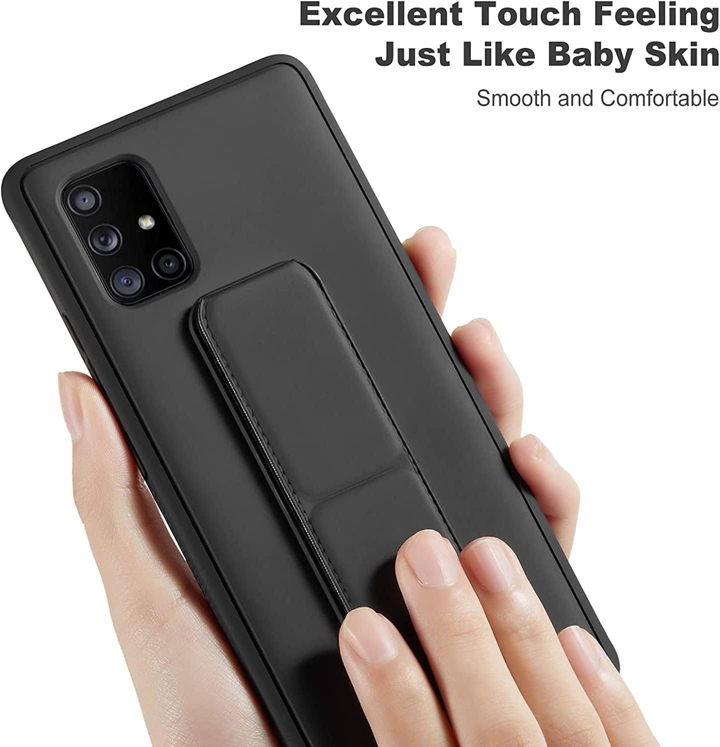 Emodil Case for Samsung Galaxy A23 Magnetic Car Mount Kickstand & Holder, Premium Silicone Vertical & Horizontal Hand Strap and Grip with Multi Stand (Black)