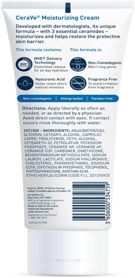 CeraVe Moisturizing Cream, Body and Face Moisturizer for Dry Skin, Body Cream with Hyaluronic Acid and Ceramides, 19 Ounce