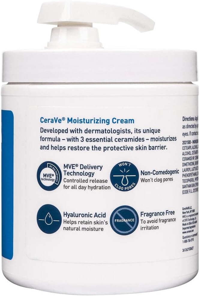 CeraVe Moisturizing Cream, Body and Face Moisturizer for Dry Skin, Body Cream with Hyaluronic Acid and Ceramides, 19 Ounce