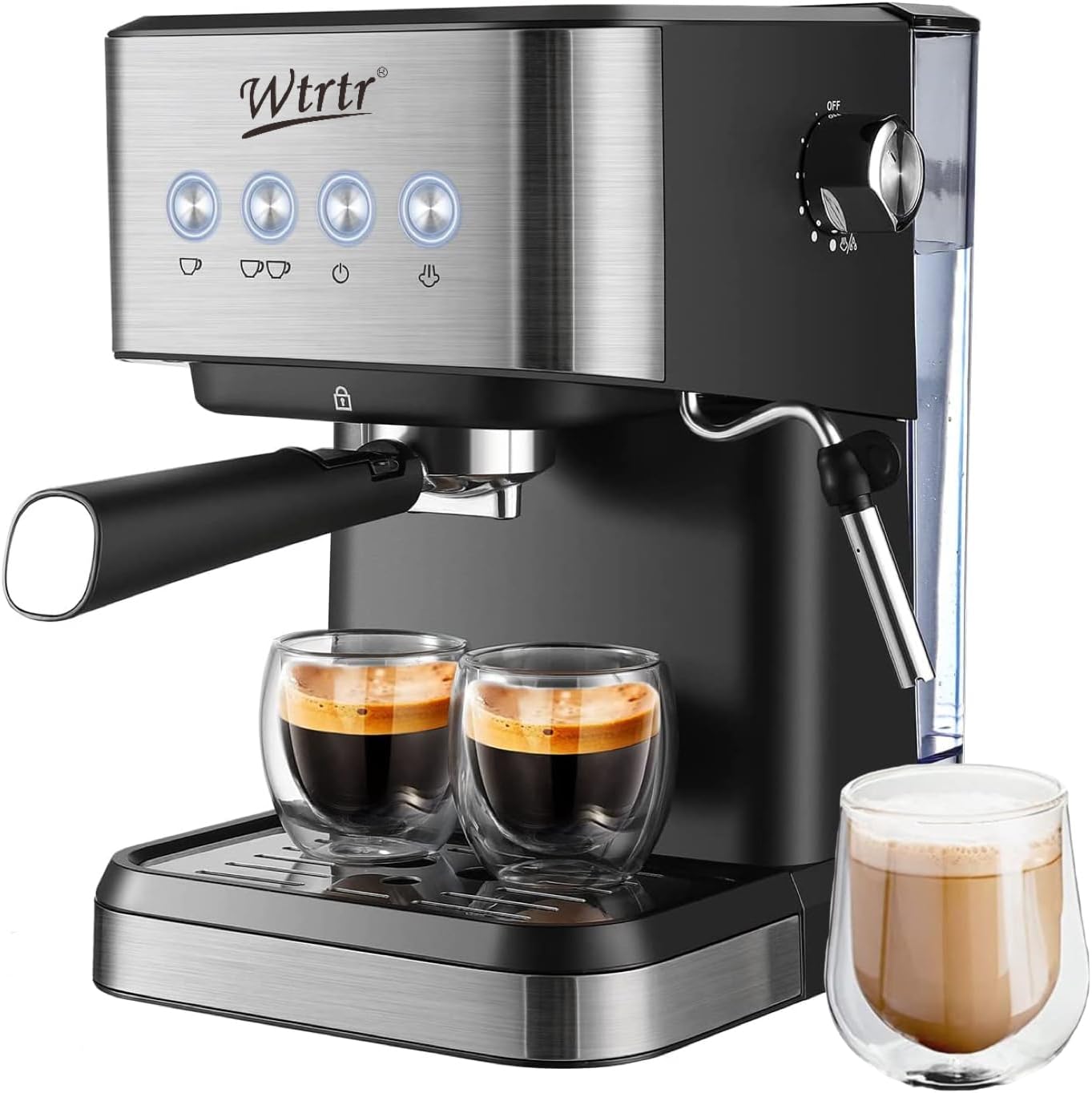 Wtrtr Espresso Machine Coffee, Professional Espresso Maker with Milk Frother Steam Wand,Espresso Manual Coffee Machines,Cappuccino& Latte Macchiato Coffee Maker