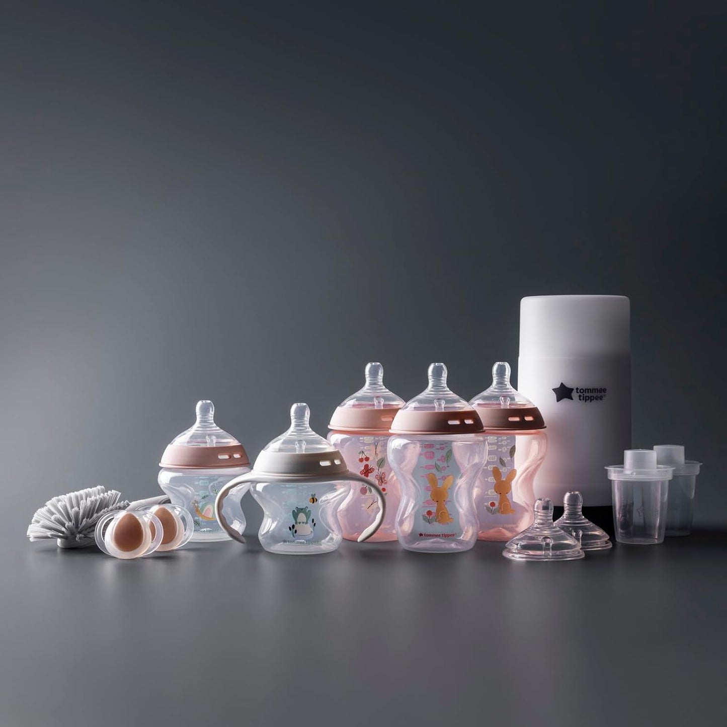 Tommee Tippee Natural Start Ready for Baby Bottle Set, 5oz and 9oz Anti-Colic Bottles, Slow and Medium Flow, 0-6 Month Pacifiers, Self-Sterilizing, Pink