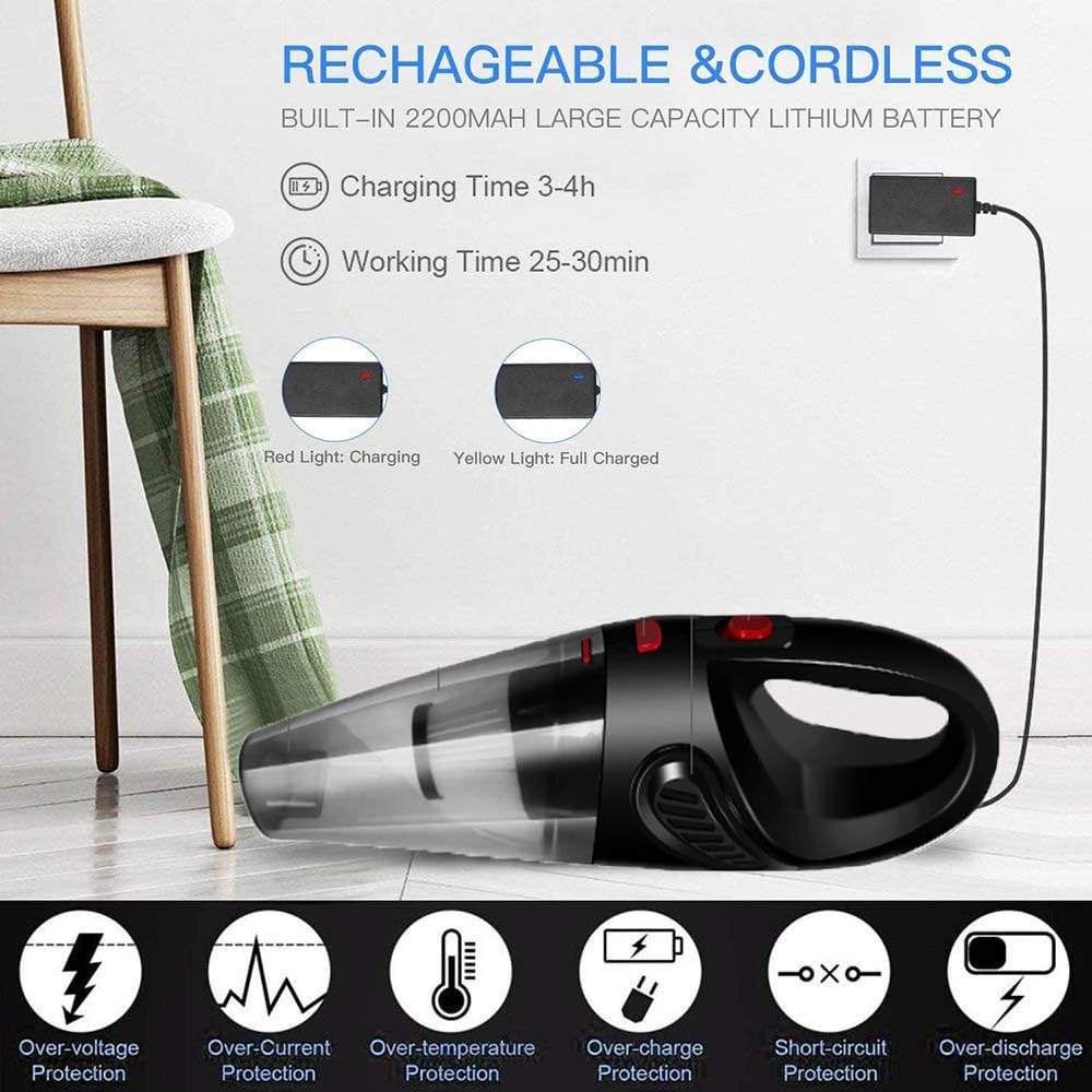 IDEA-TECH Car Vacuum Cleaner, 3.2KPa Strong Cyclone Suction, 12V 120W Rechargeable, for Pet Hair Car Home Cleaning, Black, 355*105*125mm/13.97*4.13*0.16in, BW0002