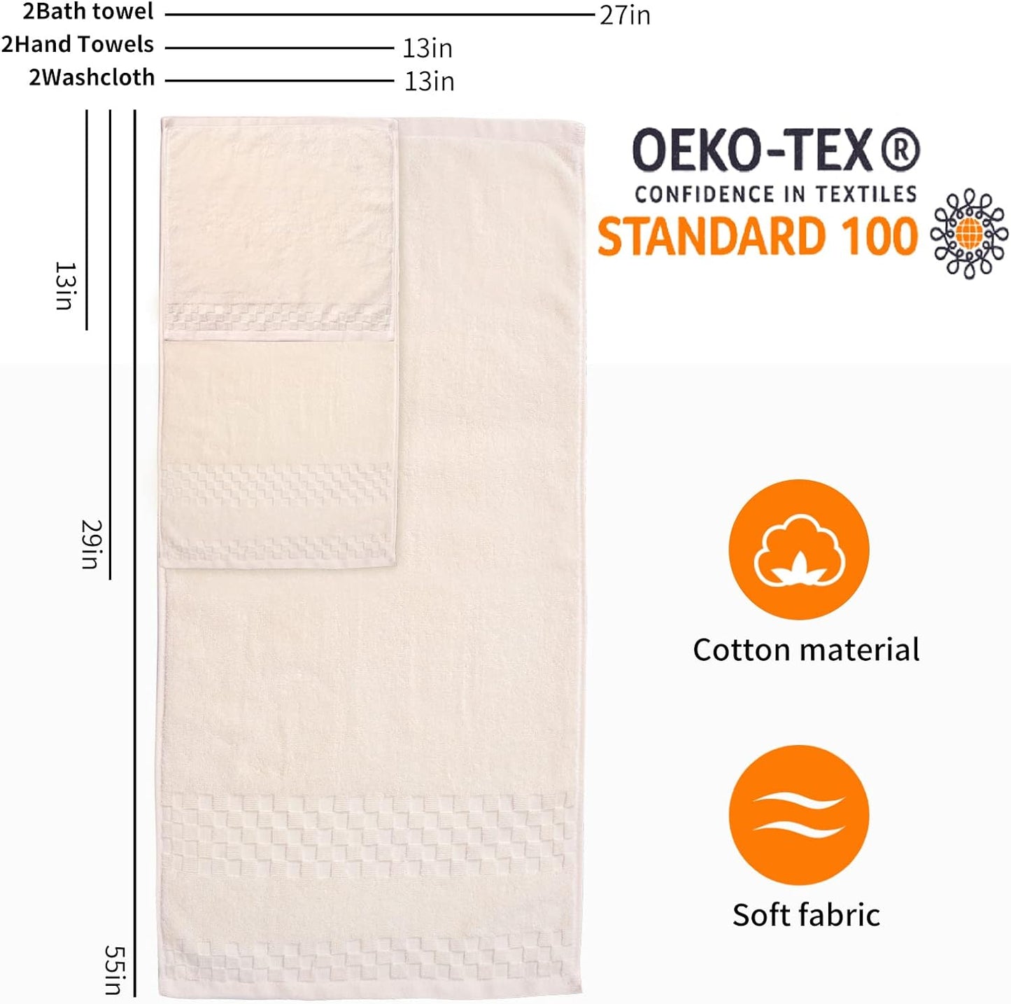 DIAOJIA Bath Towels Soft Cotton 6 Piece,100% Cotton Anti Odor Family Towels, Highly Absorbent Quick-Drying Lightweight Spa Towel for Bathroom 2 Bath Towel 2 Washcloth 2 Hand Towel (Cool Grey)