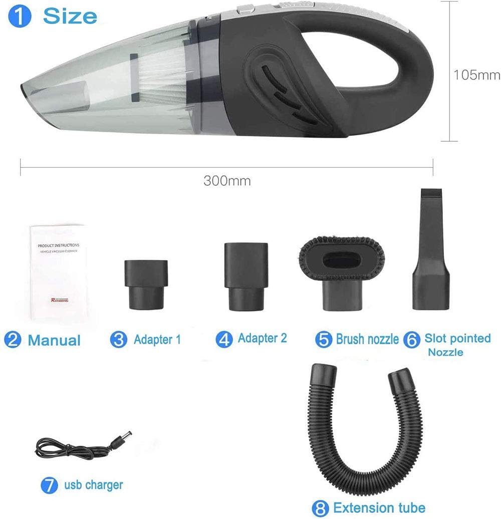 IDEA-TECH Car Vacuum Cleaner, 3.2KPa Strong Cyclone Suction, 12V 120W Rechargeable, for Pet Hair Car Home Cleaning, Black, 355*105*125mm/13.97*4.13*0.16in, BW0002