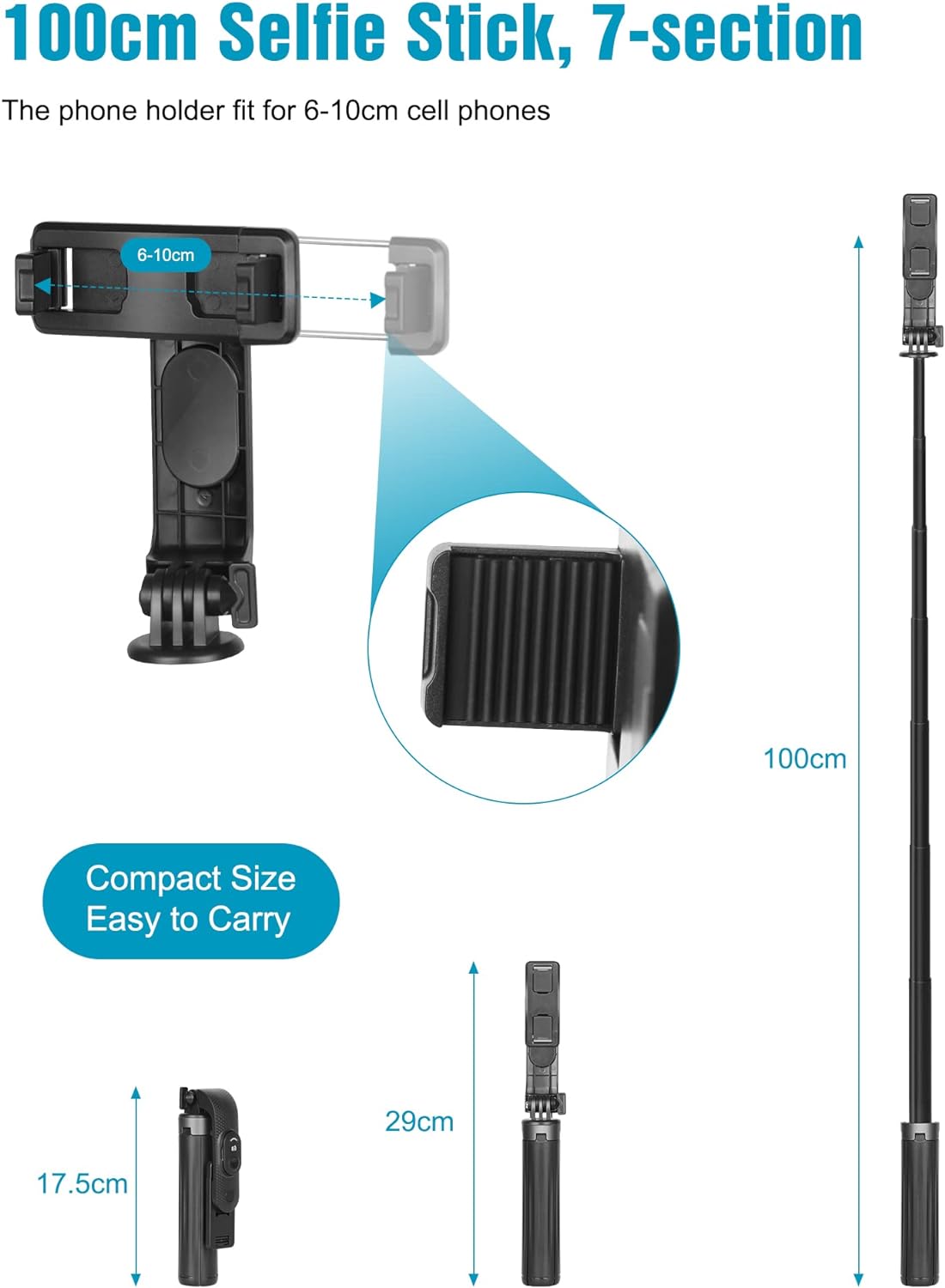Eocean Selfie Stick Tripod,140cm Extendable Phone Tripod Stand for iPhone/Android Phone, Travel Tripod with Rechargeable Remote & Camera Connector Kit, Portable and Compact