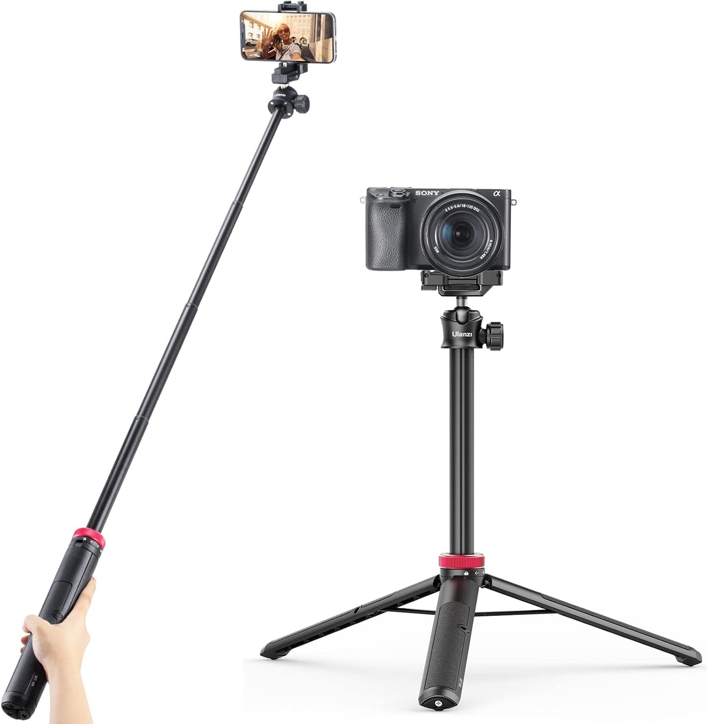 ULANZI MT-08 Extension Pole Tripod, Mini Selfie Stick Tripod Stand Handle Grip for iPhone 11 Pro Max Samsung OnePlus Google Smartphone Canon G7X Mark III Sony RX100 VII A6400 A6600 Cameras VloggingâŚ