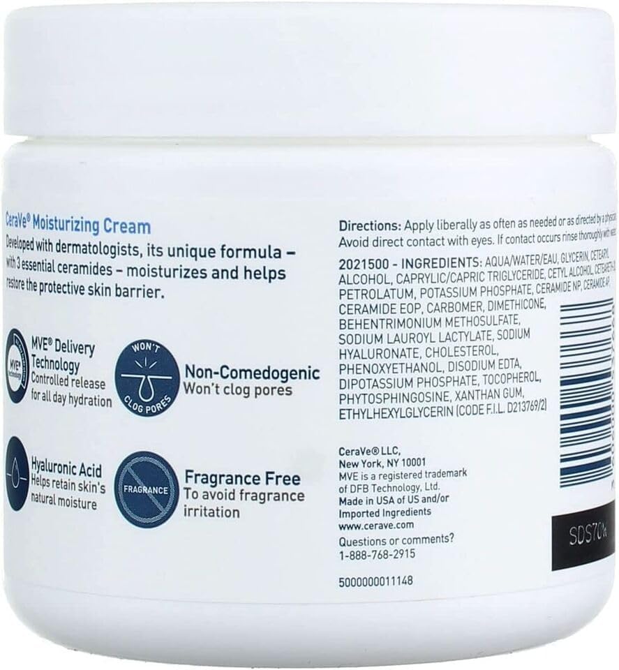 CeraVe Moisturizing Cream, Body and Face Moisturizer for Dry Skin, Body Cream with Hyaluronic Acid and Ceramides, 19 Ounce