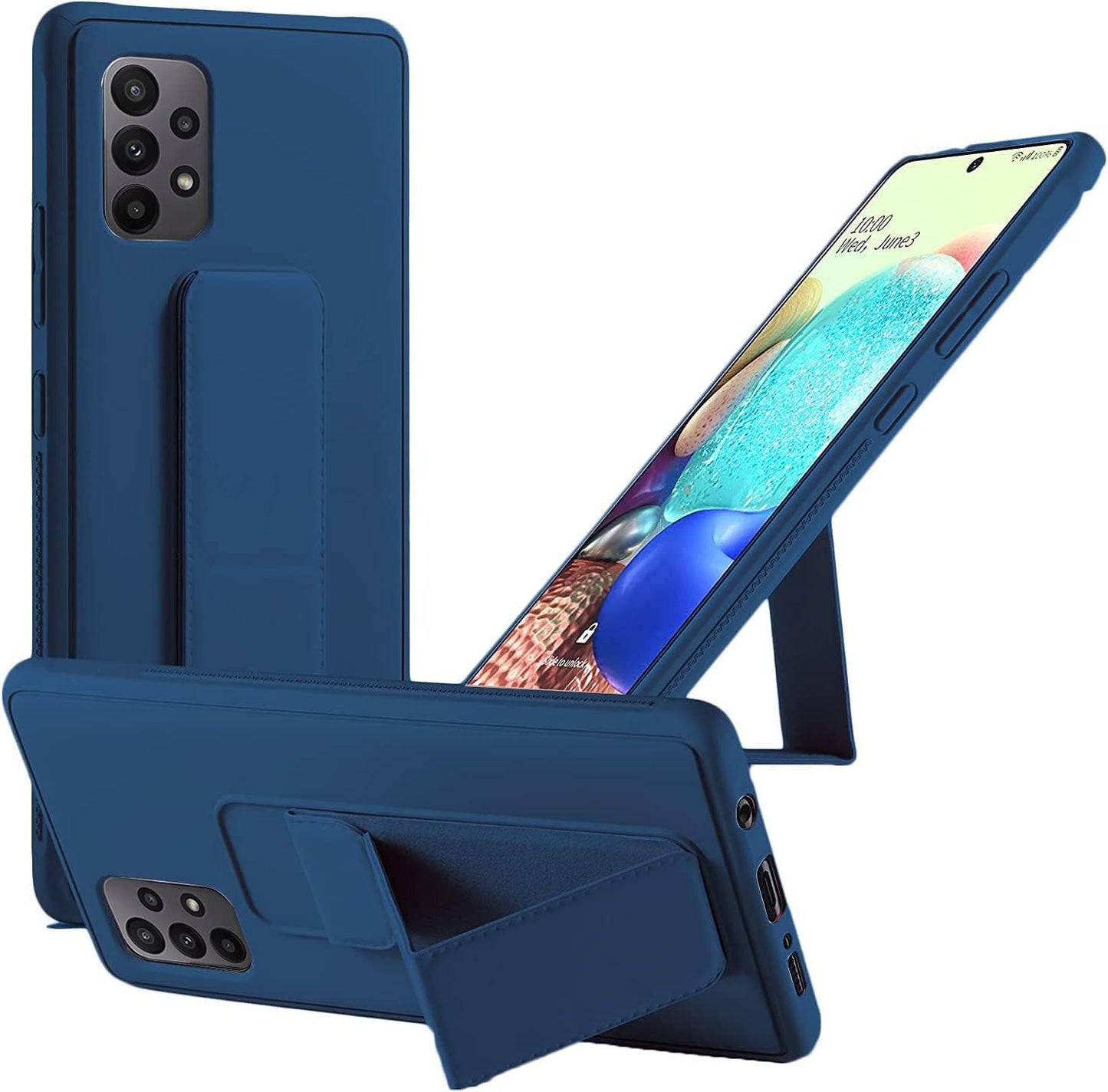 Emodil Case for Samsung Galaxy A23 Magnetic Car Mount Kickstand & Holder, Premium Silicone Vertical & Horizontal Hand Strap and Grip with Multi Stand (Black)