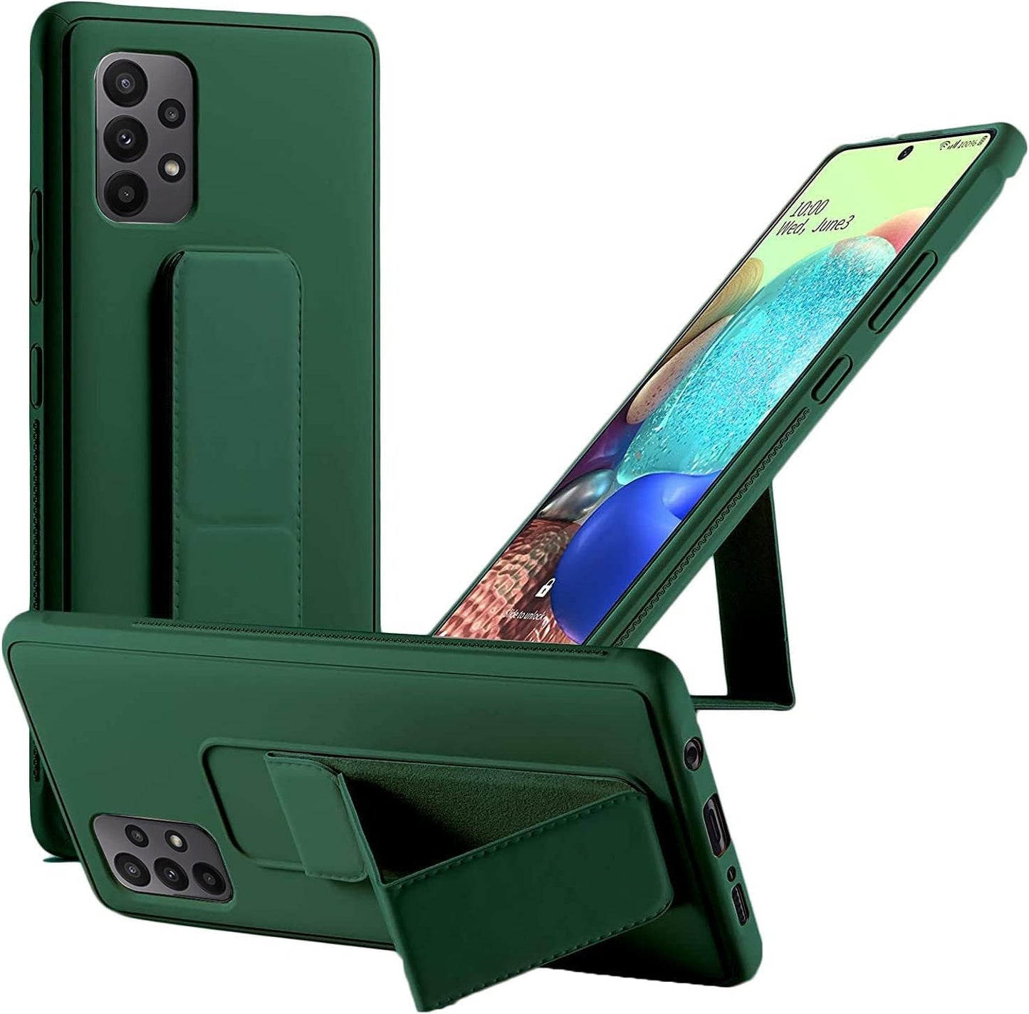 Emodil Case for Samsung Galaxy A23 Magnetic Car Mount Kickstand & Holder, Premium Silicone Vertical & Horizontal Hand Strap and Grip with Multi Stand (Black)
