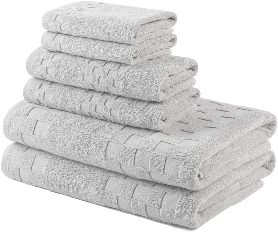 DIAOJIA Bath Towels Soft Cotton 6 Piece,100% Cotton Anti Odor Family Towels, Highly Absorbent Quick-Drying Lightweight Spa Towel for Bathroom 2 Bath Towel 2 Washcloth 2 Hand Towel (Cool Grey)