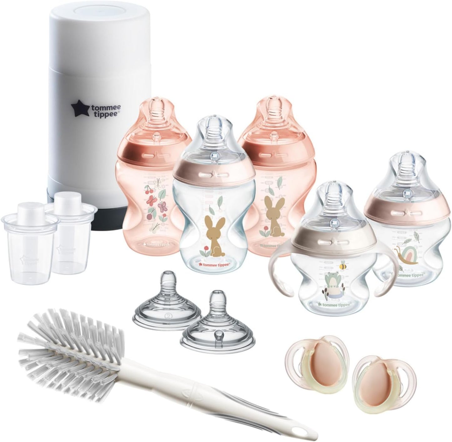 Tommee Tippee Natural Start Ready for Baby Bottle Set, 5oz and 9oz Anti-Colic Bottles, Slow and Medium Flow, 0-6 Month Pacifiers, Self-Sterilizing, Pink