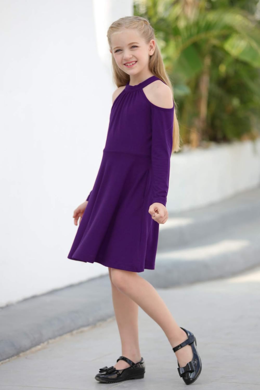 GORLYA Girl's Halter Neck Cold Shoulder Sleeveless Summer Casual Sundress A-line Dress with Pockets for 4-14T Kids