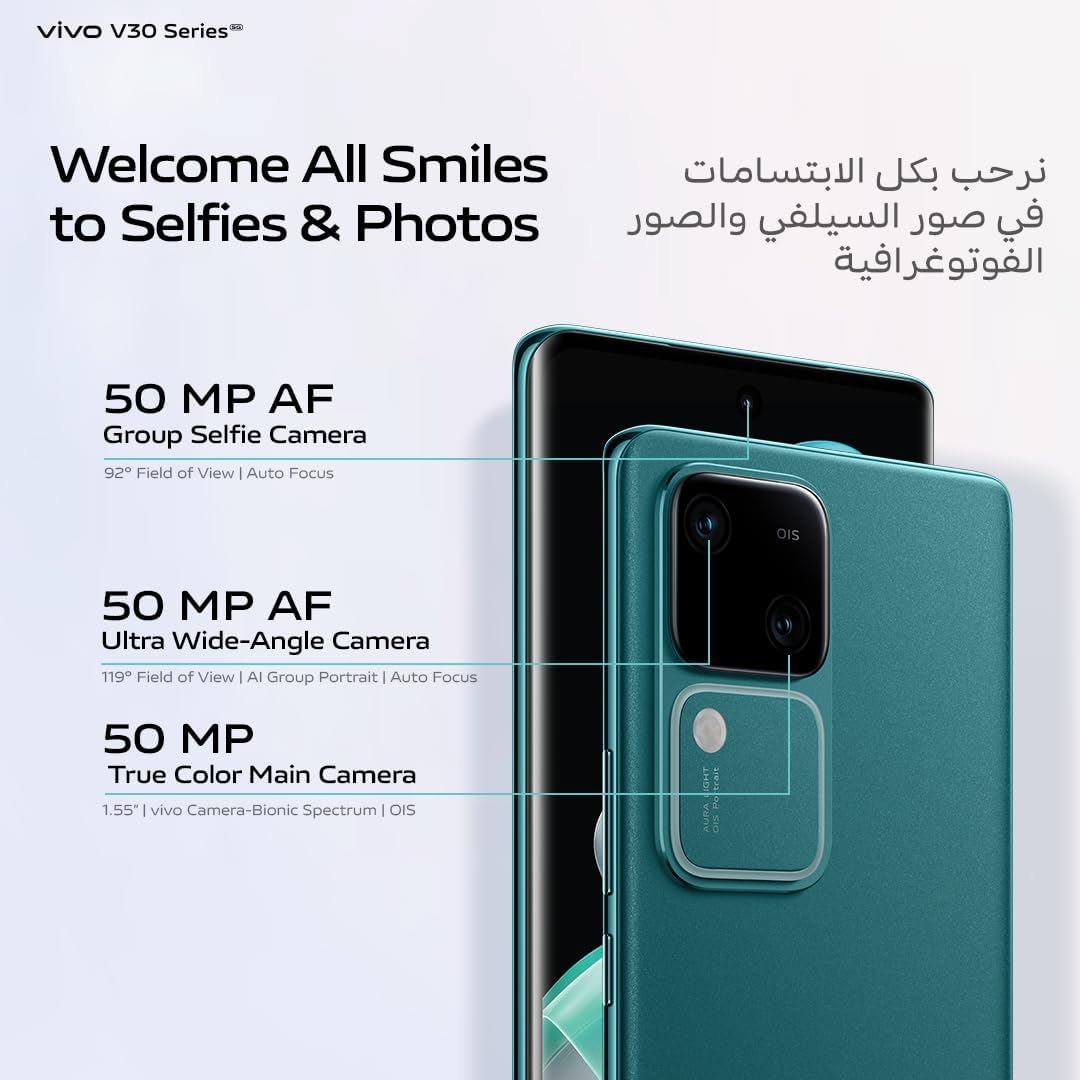 vivo V30 5G (Lush Green, 12GB+12GB RAM, 256GB) | Slimmest 3D Curved 1.5K AMOLED 120Hz Display | 50MP AF Group Selfie | Aura Light OIS