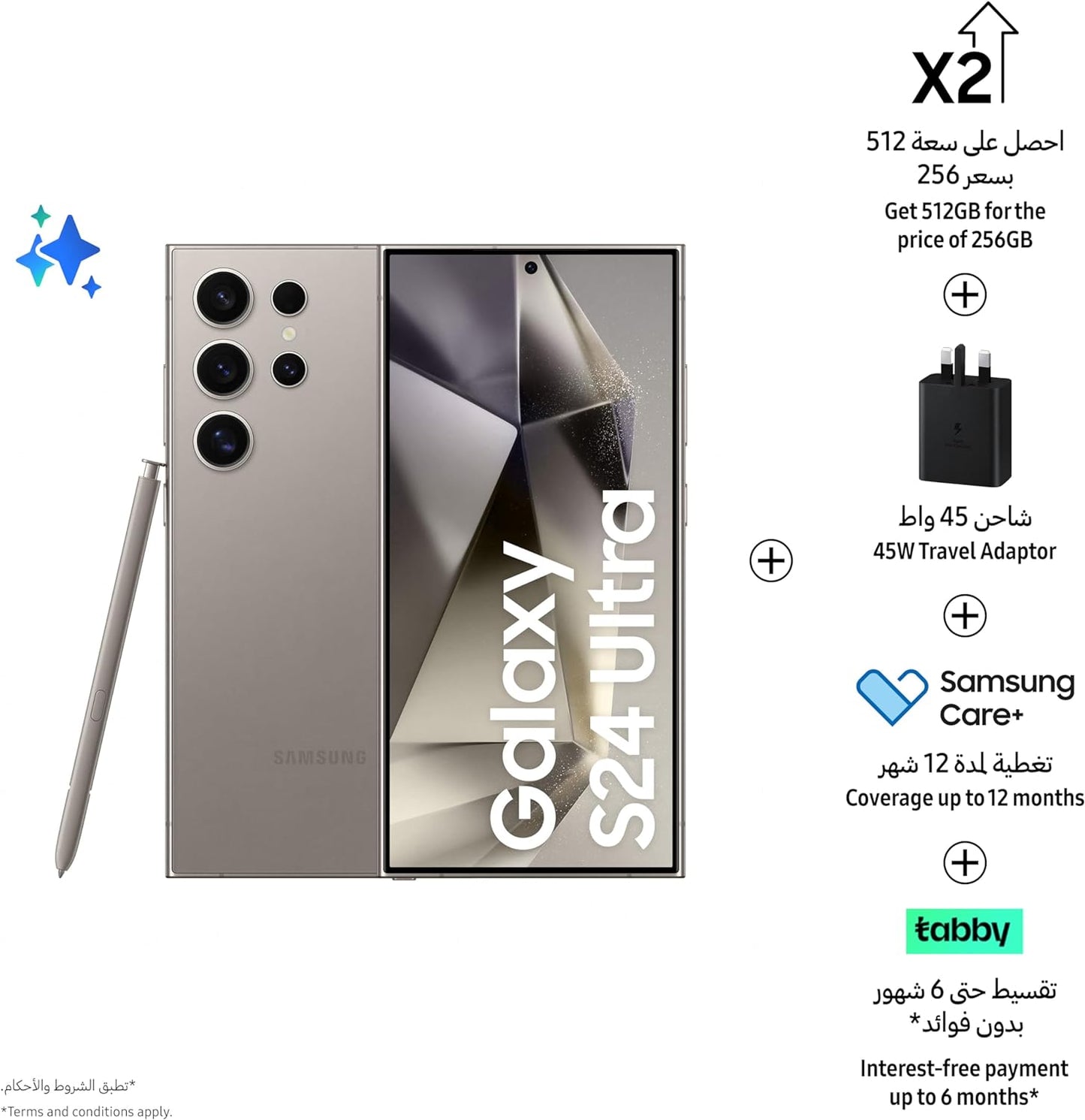 SAMSUNG Galaxy S24+, AI Phone, 512GB Storage, Cobalt Violet, 12GB RAM, Android Smartphone, 50MP Camera, Bigger Display, Long Battery Life + Samsung Travel Power Adapter 45W, Black