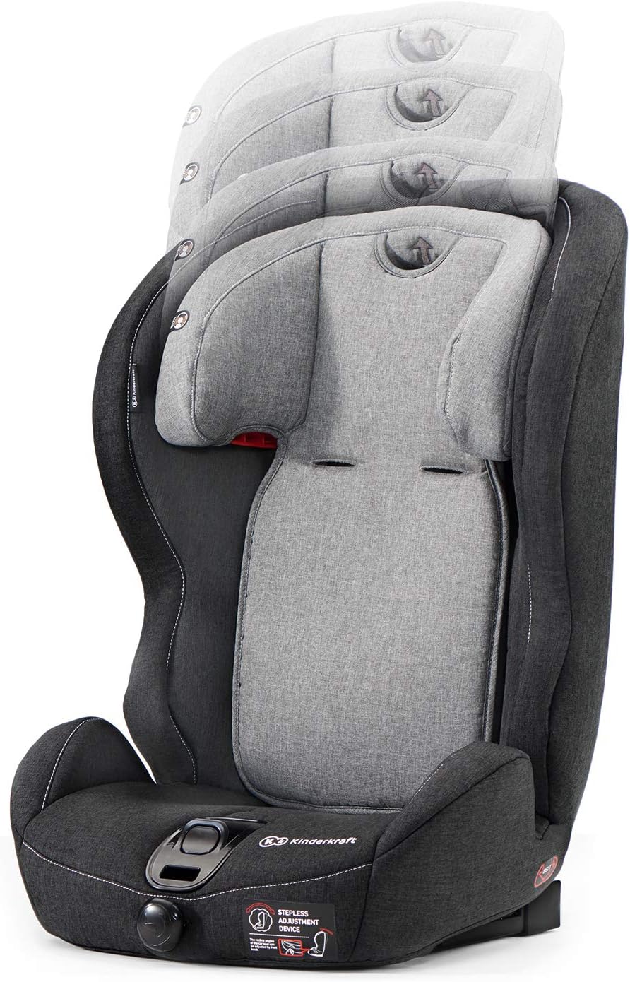 Kinderkraft Car Seat SAFETY FIX, Booster Child Seat, with Isofix, Top Tether, Adjustable Headrest, for Toddlers, Infant, Group 1/2/3, 9-36 Kg, Up to 12 Years, Safety Certificate ECE R44/04, Gray