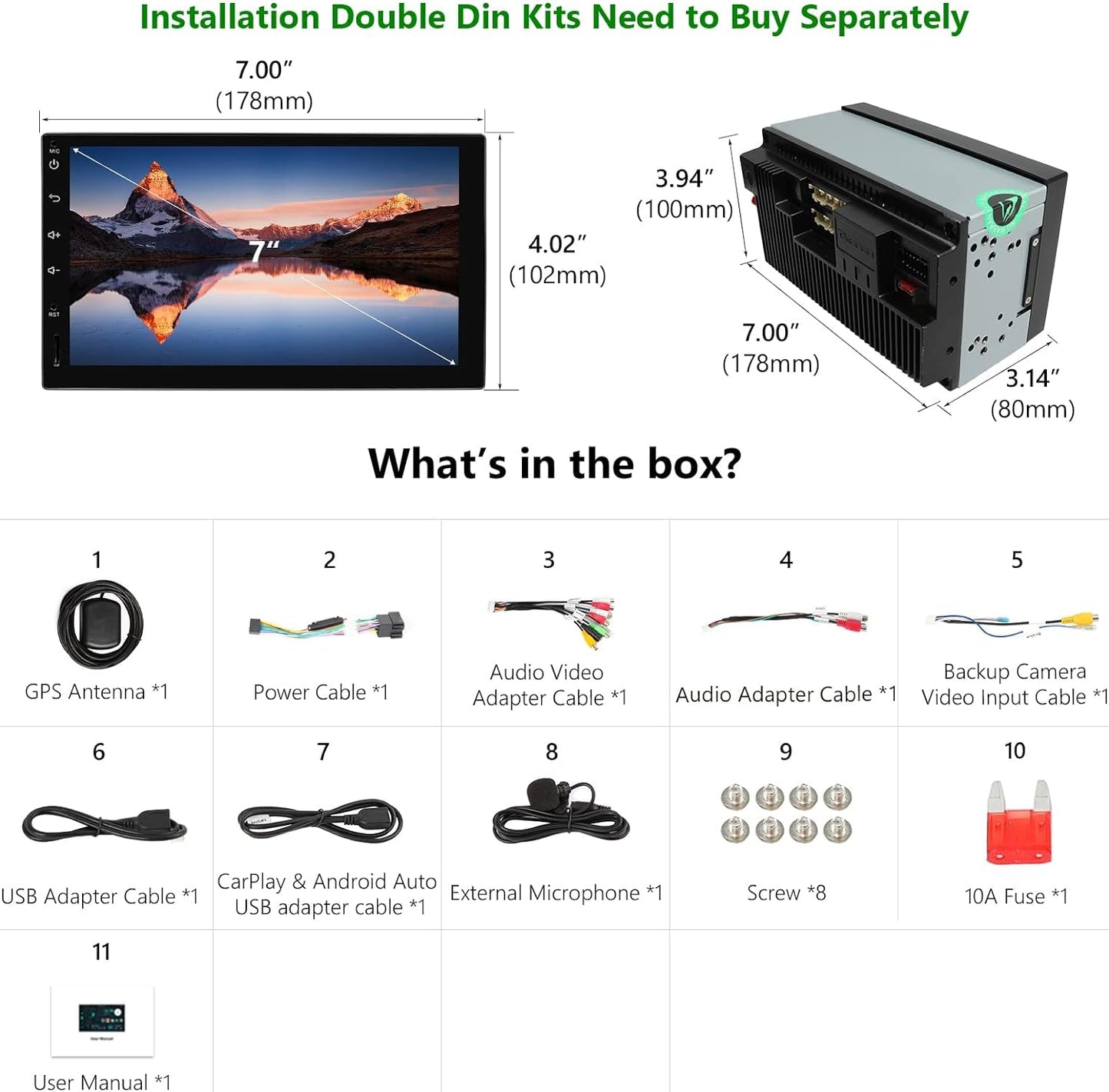 Eonon 7 inch Android 10 Car Stereo CarPlay Android Auto Headunit GPS Sat Nav Bluetooth Support RearView Camera OBDII DAB+ Steering Wheel Controls Q04SE
