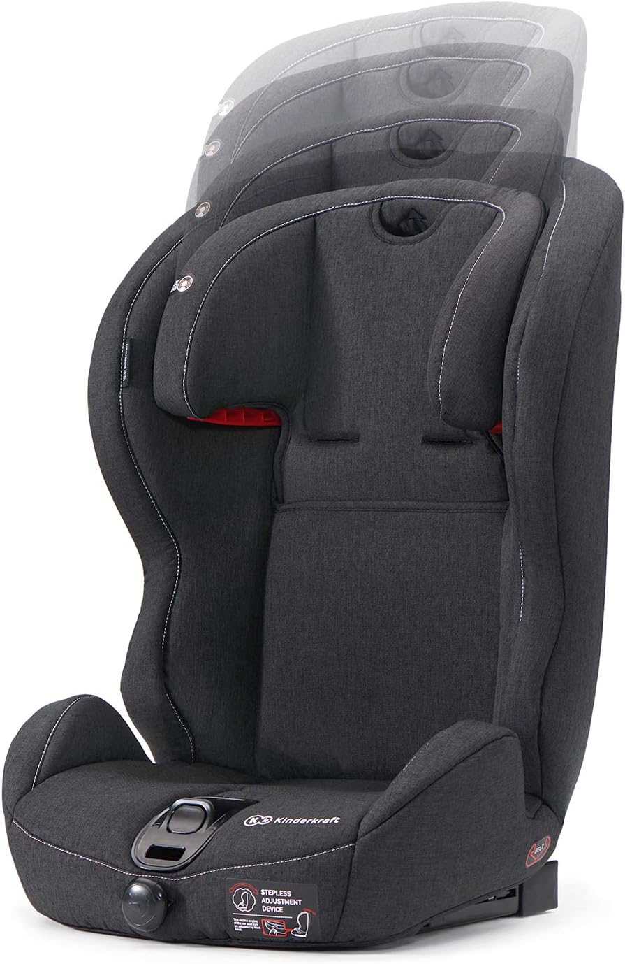 Kinderkraft Car Seat SAFETY FIX, Booster Child Seat, with Isofix, Top Tether, Adjustable Headrest, for Toddlers, Infant, Group 1/2/3, 9-36 Kg, Up to 12 Years, Safety Certificate ECE R44/04, Gray