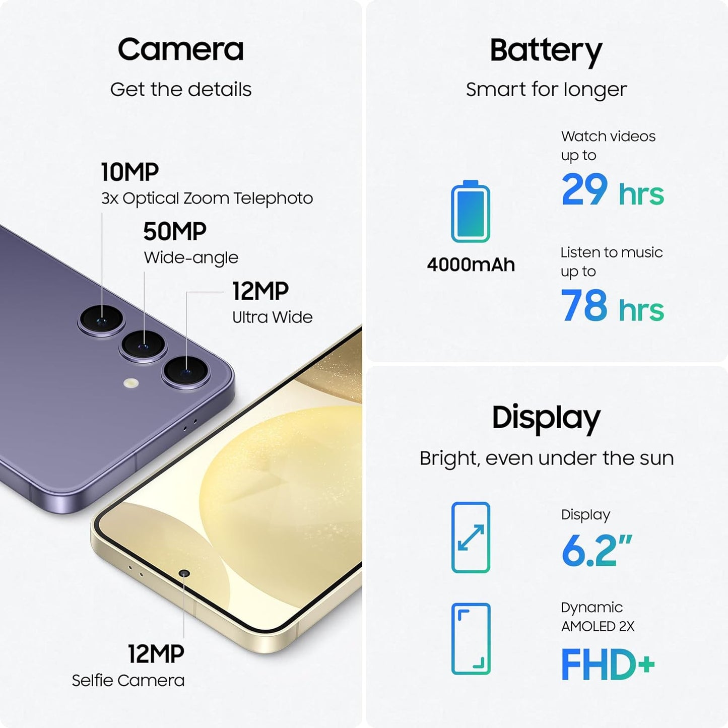 SAMSUNG Galaxy S24, AI Phone, 256GB Storage, Amber Yellow, 8GB RAM, Android Smartphone, 50MP Camera, Long Battery Life, 1 Yr Manufacturer Warranty
