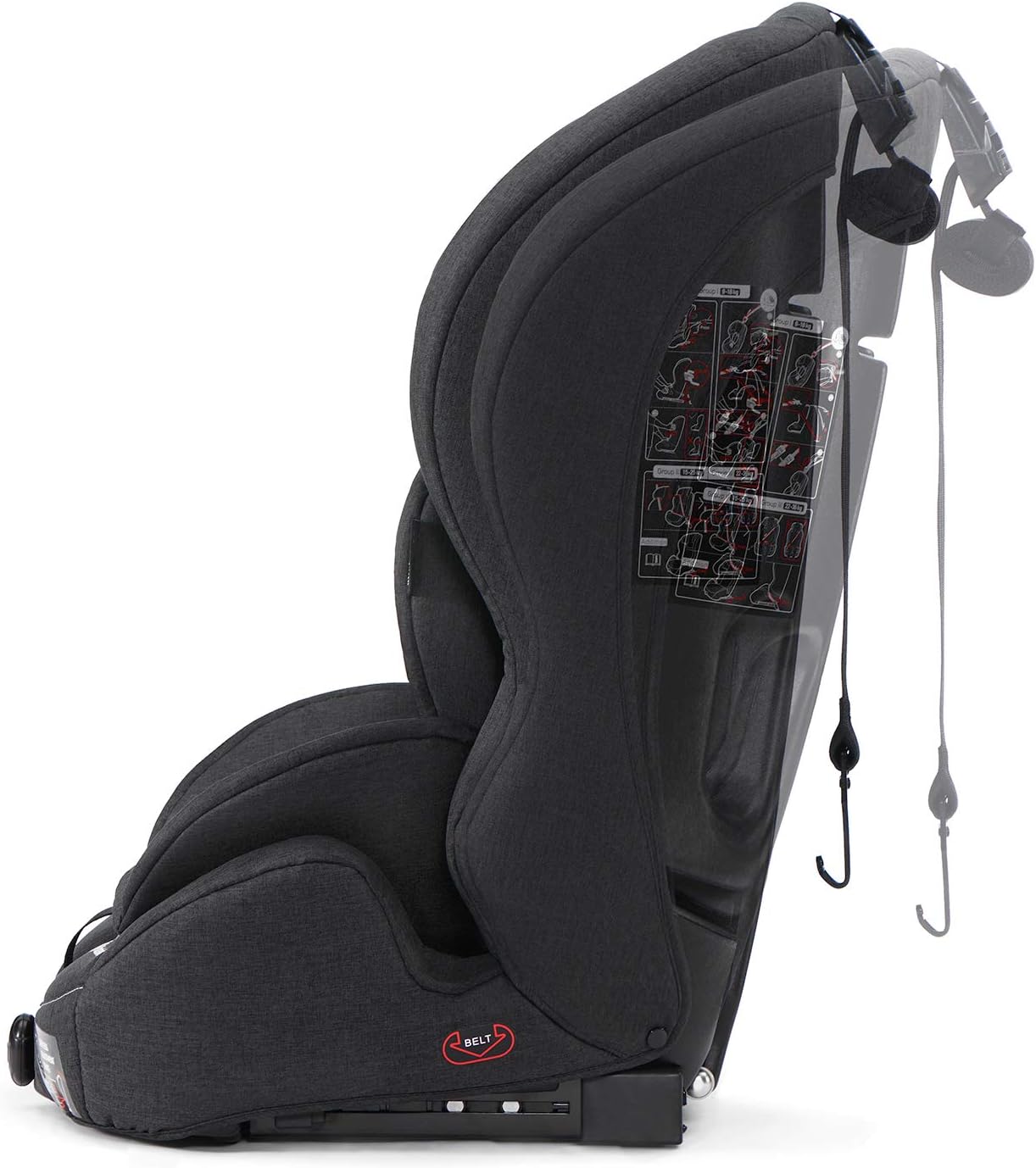 Kinderkraft Car Seat SAFETY FIX, Booster Child Seat, with Isofix, Top Tether, Adjustable Headrest, for Toddlers, Infant, Group 1/2/3, 9-36 Kg, Up to 12 Years, Safety Certificate ECE R44/04, Gray