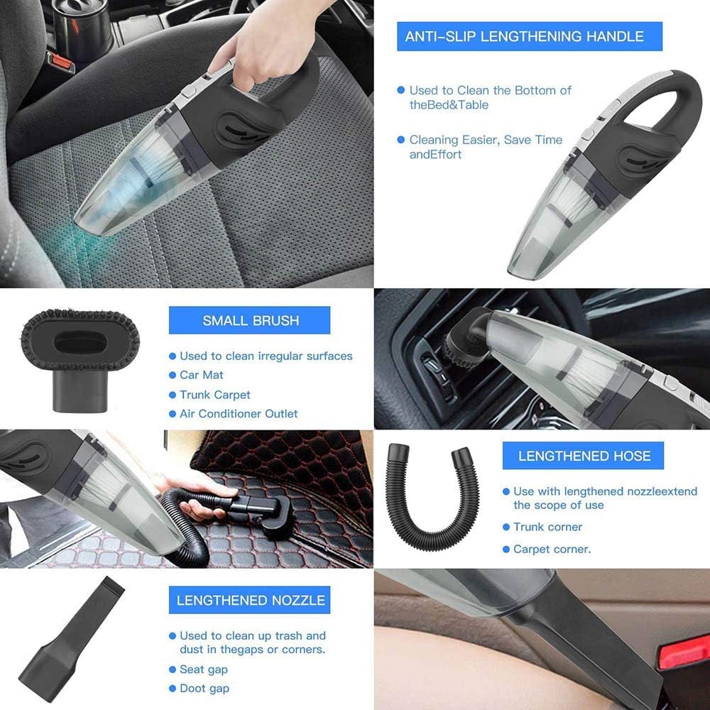 IDEA-TECH Car Vacuum Cleaner, 3.2KPa Strong Cyclone Suction, 12V 120W Rechargeable, for Pet Hair Car Home Cleaning, Black, 355*105*125mm/13.97*4.13*0.16in, BW0002