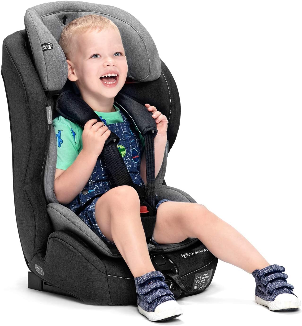 Kinderkraft Car Seat SAFETY FIX, Booster Child Seat, with Isofix, Top Tether, Adjustable Headrest, for Toddlers, Infant, Group 1/2/3, 9-36 Kg, Up to 12 Years, Safety Certificate ECE R44/04, Gray