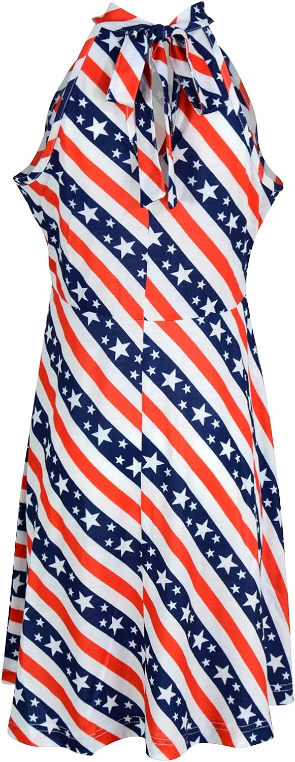 GORLYA Girl's Halter Neck Cold Shoulder Sleeveless Summer Casual Sundress A-line Dress with Pockets for 4-14T Kids