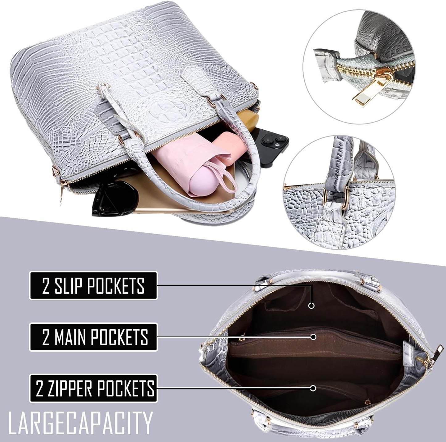Makcr Joacbv Women Purse Satchel Bag Long Crossbody Classy Tote Bag Top Handle Vegan Leather Ladies Handbags Embossed Pattern