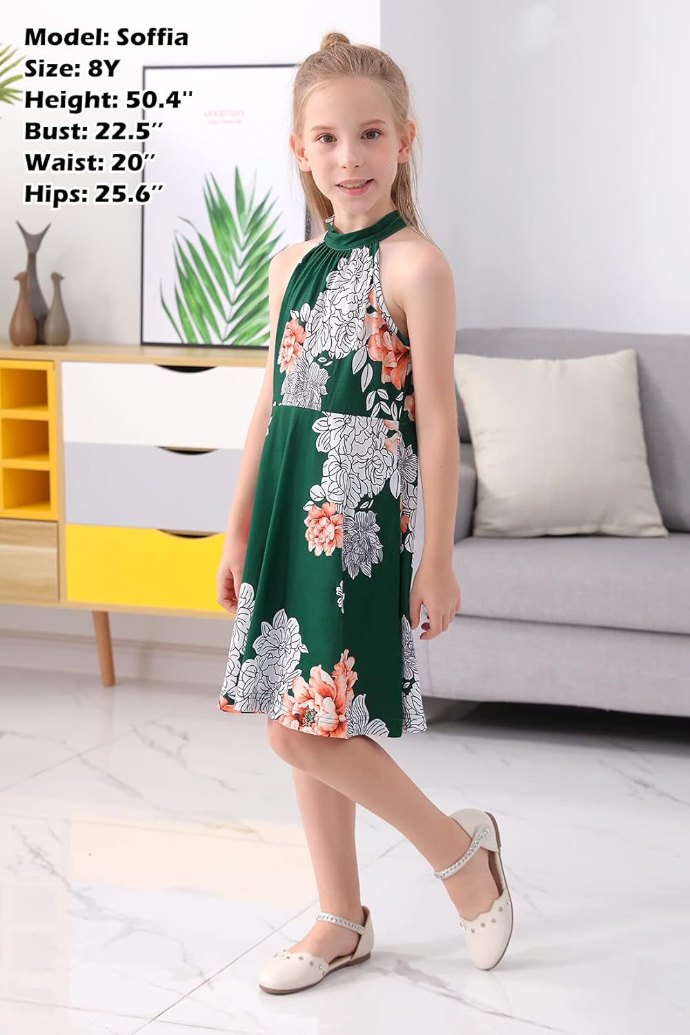 GORLYA Girl's Halter Neck Cold Shoulder Sleeveless Summer Casual Sundress A-line Dress with Pockets for 4-14T Kids