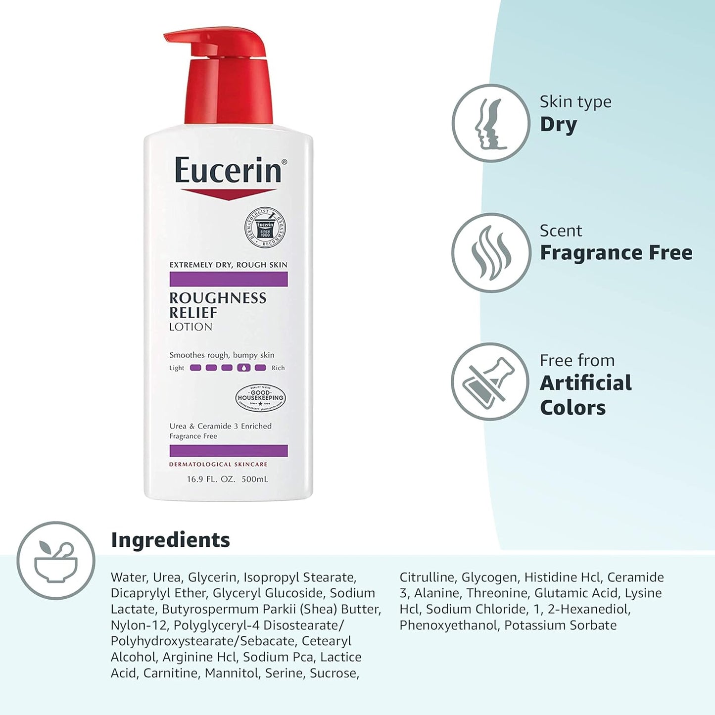 Eucerin Roughness Relief Lotion - Full Body Lotion for Extremely Dry, Rough Skin - 16.9 fl. oz. Pump Bottle