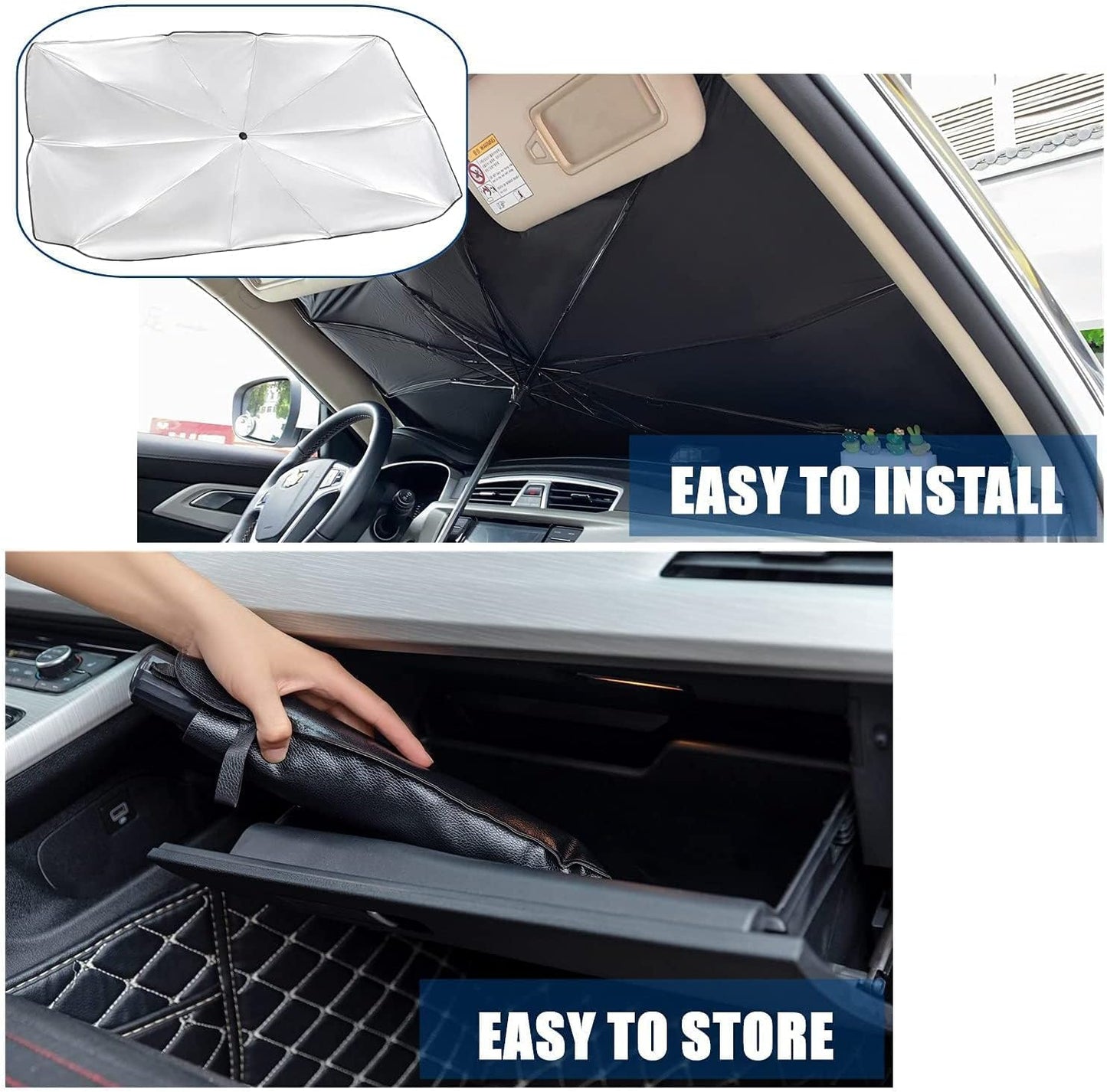 Enew Car Sun Shade,for Car Front Windshield, Car Umbrella Sun Shade Cover, Foldable UV Reflector And Heat, Sunshade for Cars, Fits Most Vans SUVS (57 x 31 In), Black