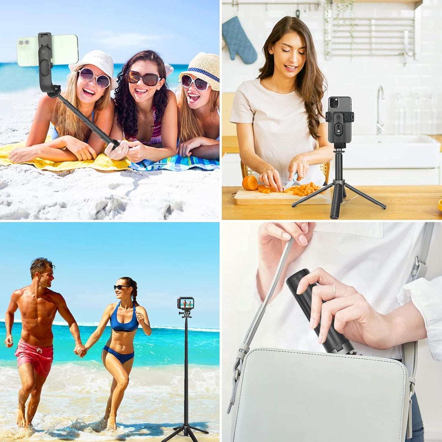 Eocean Selfie Stick Tripod,140cm Extendable Phone Tripod Stand for iPhone/Android Phone, Travel Tripod with Rechargeable Remote & Camera Connector Kit, Portable and Compact