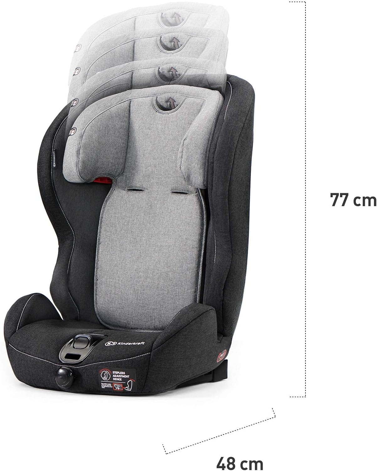 Kinderkraft Car Seat SAFETY FIX, Booster Child Seat, with Isofix, Top Tether, Adjustable Headrest, for Toddlers, Infant, Group 1/2/3, 9-36 Kg, Up to 12 Years, Safety Certificate ECE R44/04, Gray
