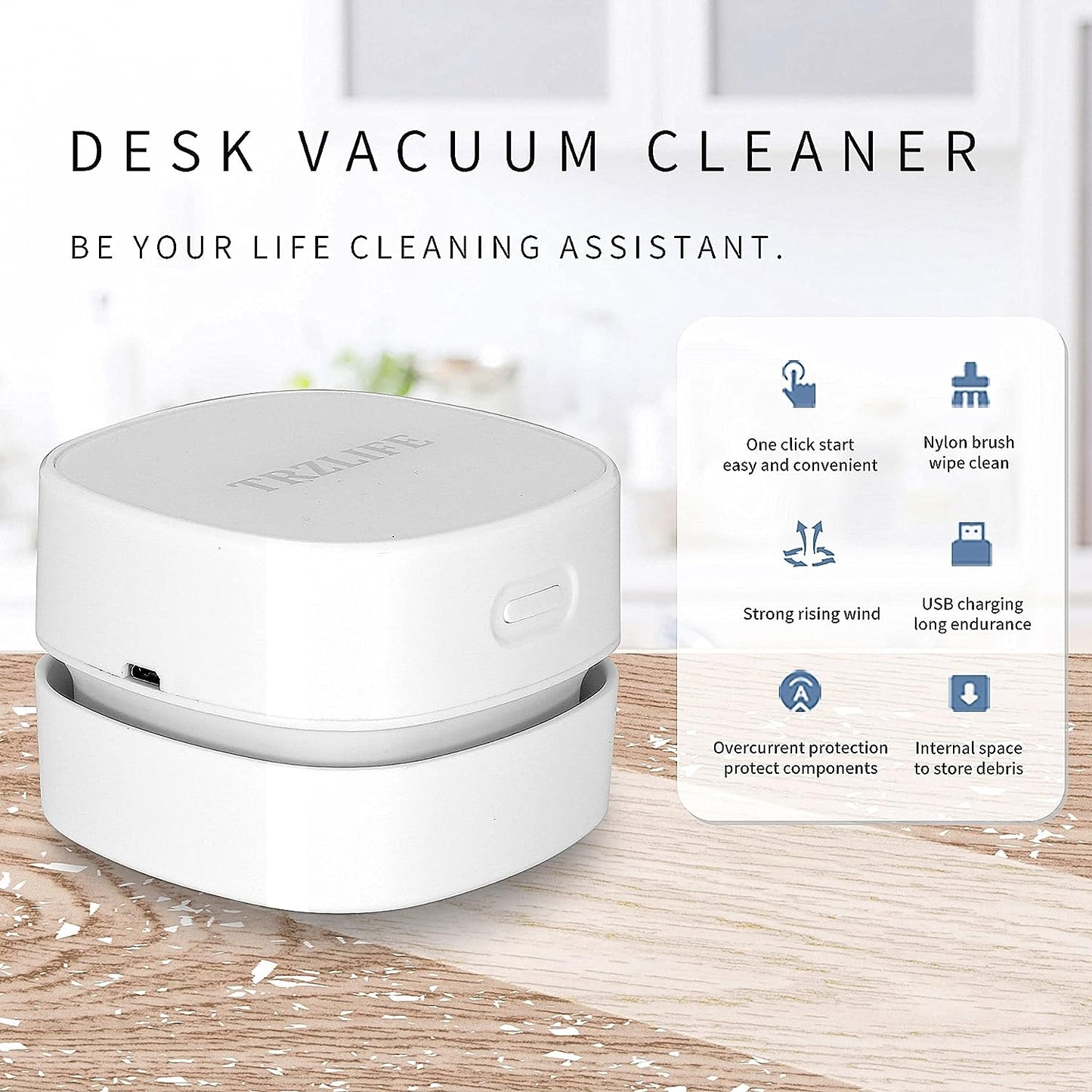 TRZLIFE Desk Vacuum Cleaner, Upgraded Mini Table Vacuum Improved Details Higher Suction More Durable Rechargeable Energy Saving Mini Vac Picks up Tiny Items Crumbs Flakes for Desktop Drawer Countertop