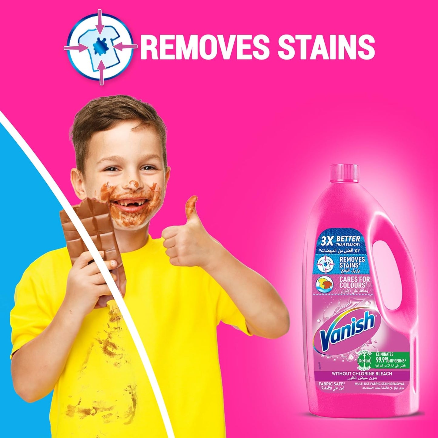 Vanish Laundry Stain Remover Liquid for White Colored Clothes, Can be Used with or without Detergents & Additives, Ideal for Use in the Washing Machine, 3 L and 1 L, Pack of 2