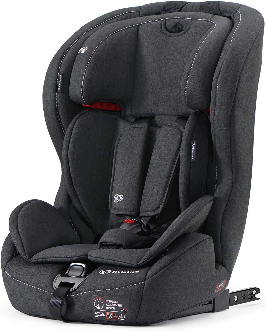 Kinderkraft Car Seat SAFETY FIX, Booster Child Seat, with Isofix, Top Tether, Adjustable Headrest, for Toddlers, Infant, Group 1/2/3, 9-36 Kg, Up to 12 Years, Safety Certificate ECE R44/04, Gray