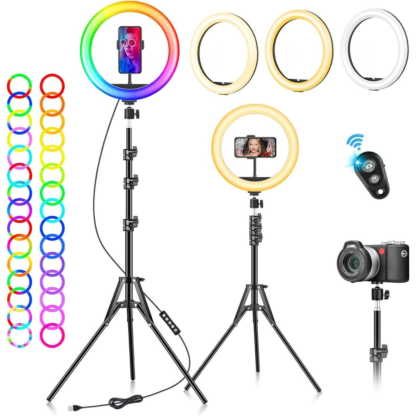 Ring Light with Tripod Stand & Phone Holder - 10 inch Selfie LED Ringlight Dimmable Desktop Lamp 40 Colors RGB Tall Circle Light for Camera Makeup Video YouTube TikTok Live Streaming Zoom Meeting