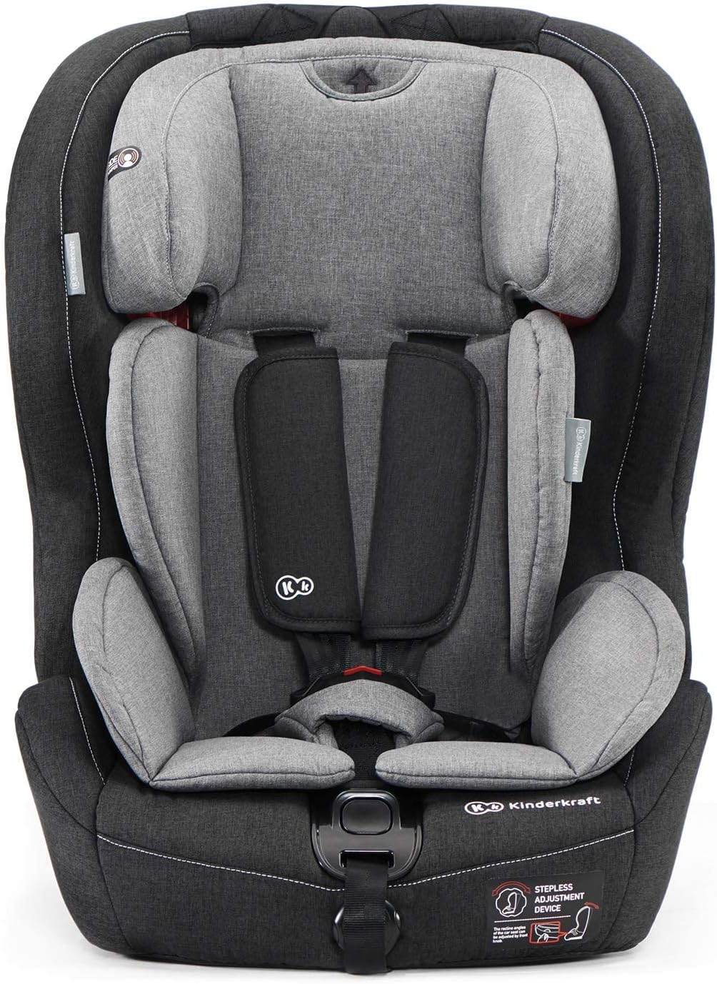 Kinderkraft Car Seat SAFETY FIX, Booster Child Seat, with Isofix, Top Tether, Adjustable Headrest, for Toddlers, Infant, Group 1/2/3, 9-36 Kg, Up to 12 Years, Safety Certificate ECE R44/04, Gray
