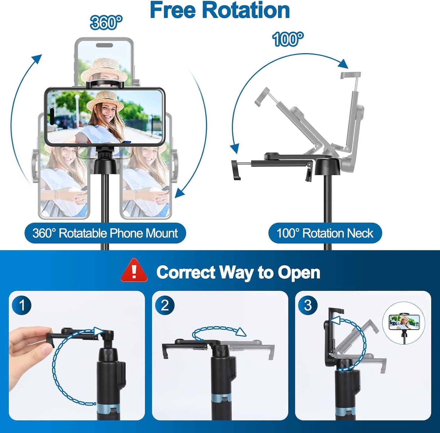 Eocean Selfie Stick Tripod,140cm Extendable Phone Tripod Stand for iPhone/Android Phone, Travel Tripod with Rechargeable Remote & Camera Connector Kit, Portable and Compact